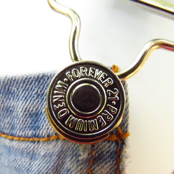 Womens Forever 21 Embroidered Overalls Denim Size 25 Distressed raw hem - Picture 4 of 15